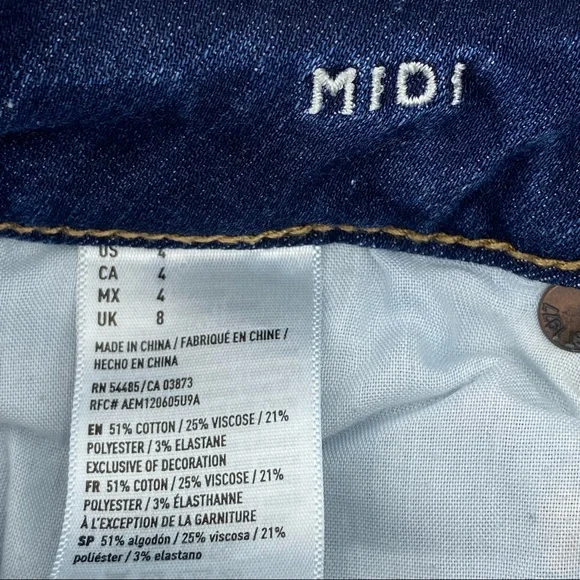 AEO Midi Super Super Stretch Denim X Cafe Cut Off Raw Hem Low Rise Shorts Size 4 - Picture 4 of 5